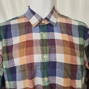 Haupt Reg Fit Linen Blend Button Down Colorful Spring Shirt Size M